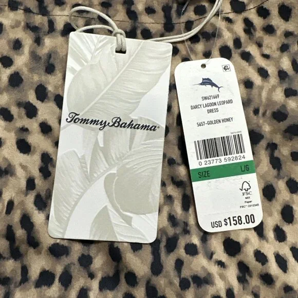 Tommy Bahama Darcy Leopard Print Shift Dress Large Golden Honey Faux Suede - Picture 9 of 9